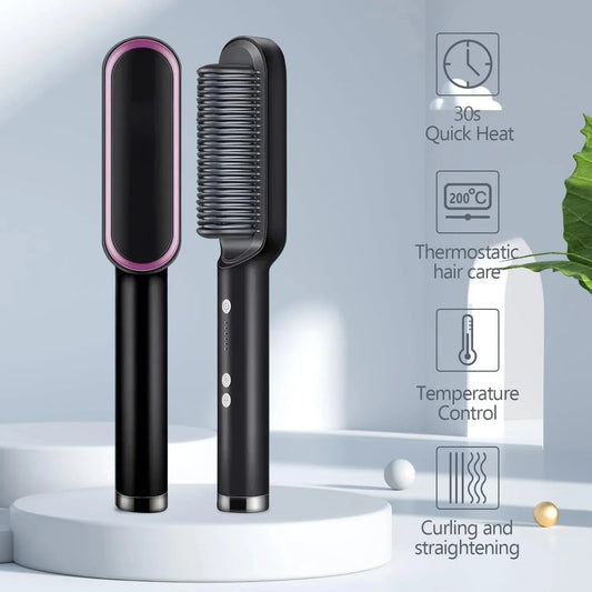 Electric Hair Straightening Brush – Professional Fast Heating Styler