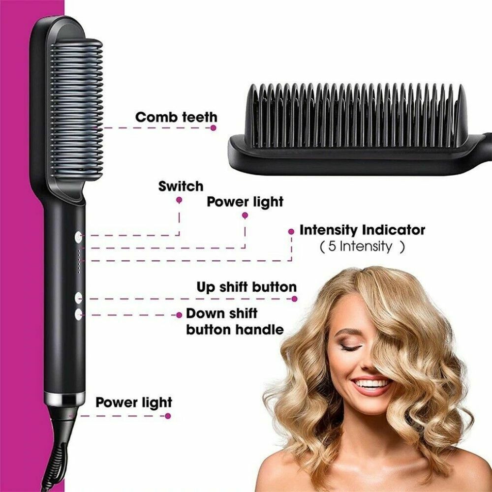 Electric Hair Straightening Brush – Professional Fast Heating Styler
